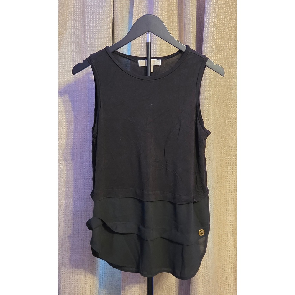 Michael Kors Layered High Low Tank Top Women's Size‎ Small Black Sheer Hem